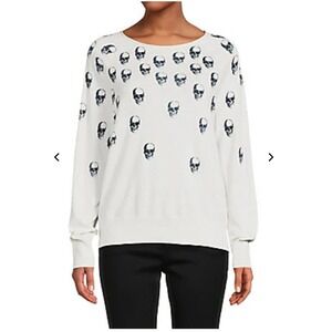 Skull Cashmere Womens 100% Cashmere Skull Print Sweater Off White Black Small